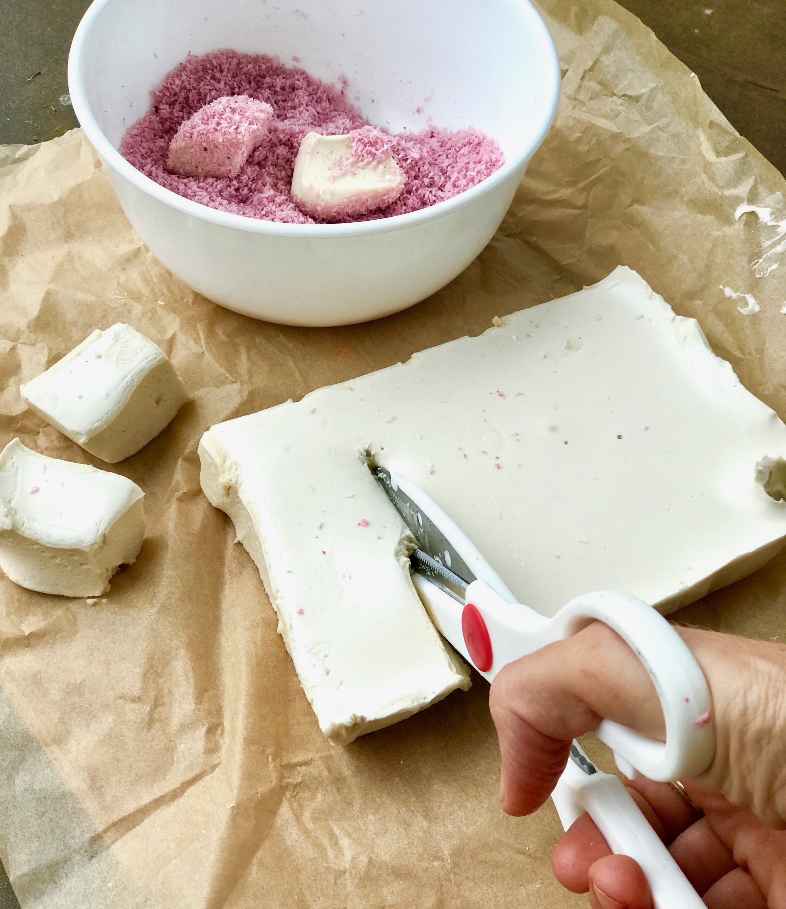 Honey-Sweetened Marshmallow coloured with beetroot powder, Quirky Cooking