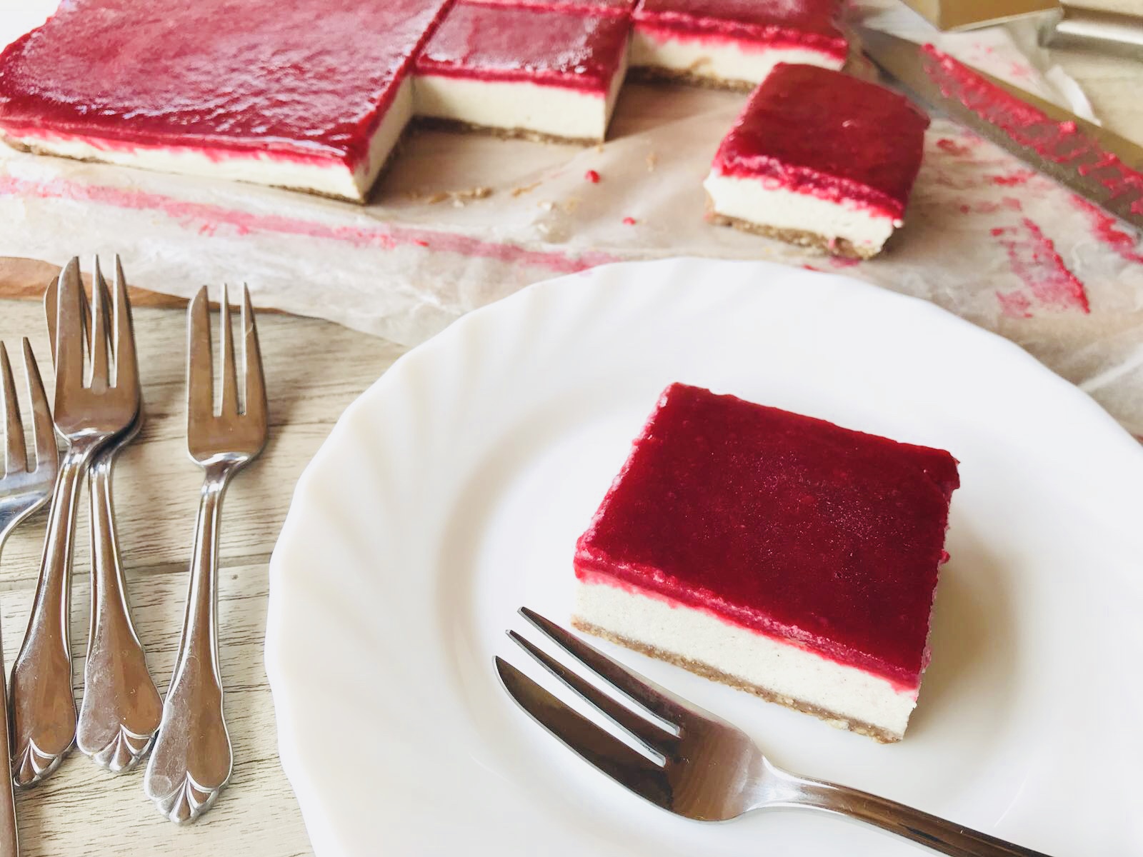 Raspberry Jelly Cheesecake Slice, dairy free, Quirky Cooking