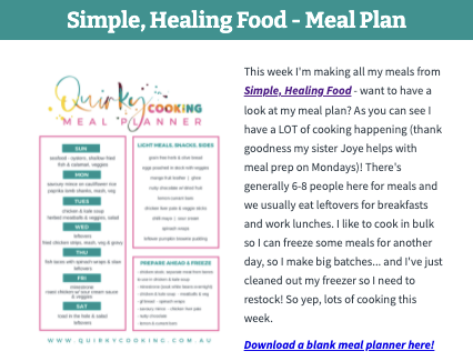 Simple, Healing Food: Meal Plan, Quirky Cooking